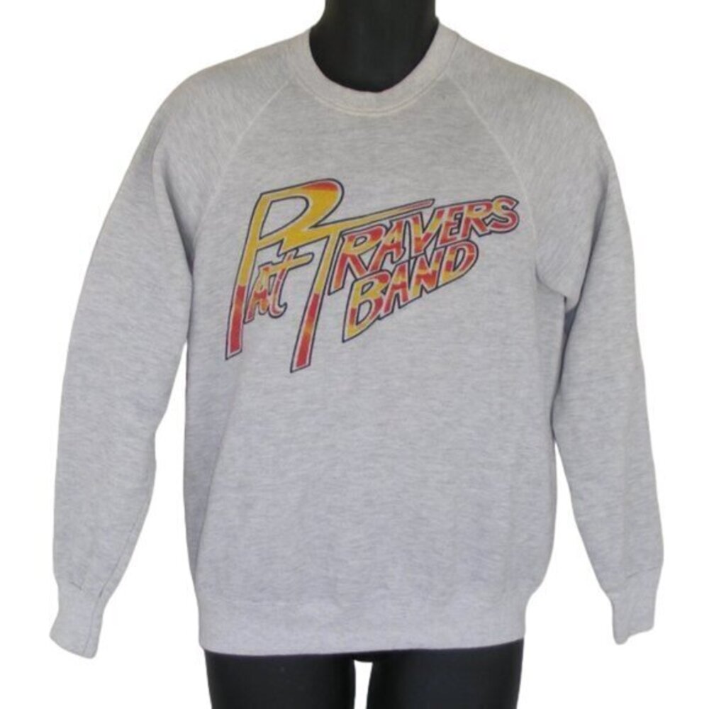 PAT TRAVERS BAND Sweatshirt, L, Grey, Raglan Long sleeves, Yellow/Red Print